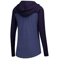 Women's Heather Navy Illinois Fighting Illini Knockout Color Block Hooded V-Neck Long Sleeve T-Shirt