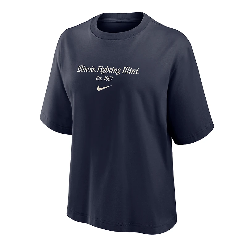 T-shirt Nike bleu marine Illinois Fighting Illini Boxy pour femme