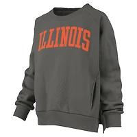 Sweat-shirt à manches raglan avec poches pour femme Pressbox Charcoal Illinois Fighting Illini