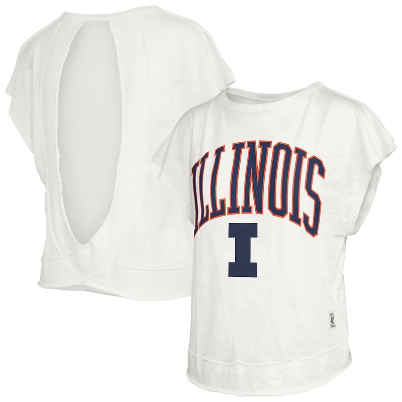T-shirt Pressbox Cream pour femmes, Illinois Fighting Illini, Nelson Movement, dos ouvert, en flammé