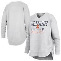 Women's Pressbox  Heather Gray Illinois Fighting Illini Marcus East Hall Poncho V-Neck Sweatshirt