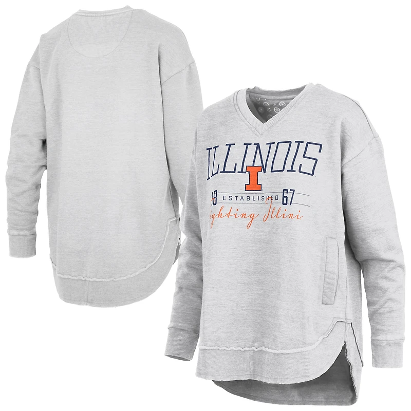 Women's Pressbox Heather Gray Illinois Fighting Illini Marcus East Hall Poncho V-Neck Sweatshirt