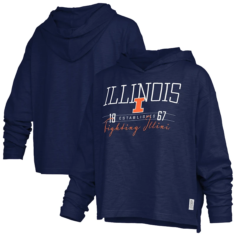 Women's Pressbox  Navy Illinois Fighting Illini Castillo Slub Waist Length Long Sleeve Hooded T-Shirt