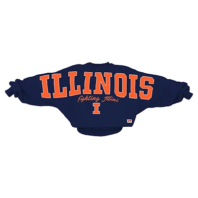 Sweat-shirt oversize à col dolman pour femme, bleu marine, style Pressbox, Illinois Fighting Illini, Flannigan