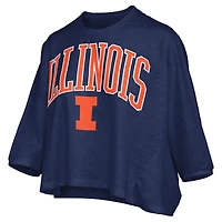 Women's Pressbox  Navy Illinois Fighting Illini Midi Arch Over Logo Oversized T-Shirt