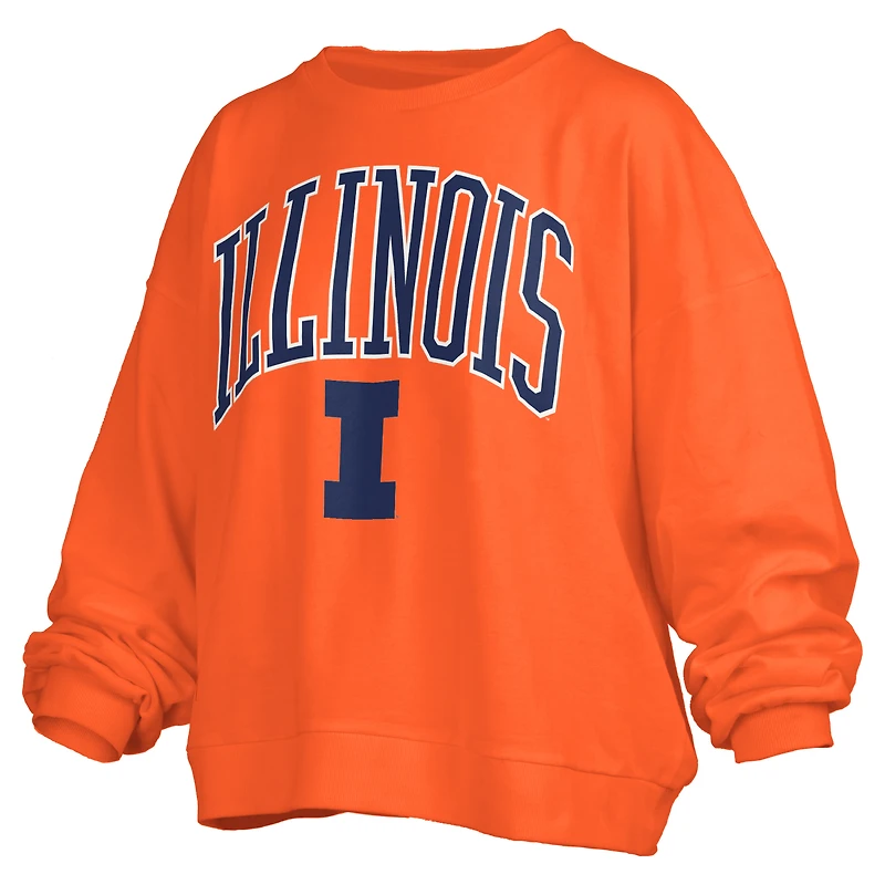Women's Pressbox Orange Illinois Fighting Illini Janise Arch Over Logo Waist Length Oversized Pullover Sweatshirt