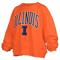Women's Pressbox Orange Illinois Fighting Illini Janise Arch Over Logo Waist Length Oversized Pullover Sweatshirt