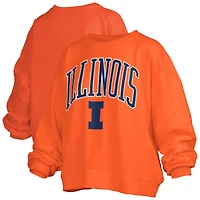 Women's Pressbox Orange Illinois Fighting Illini Janise Arch Over Logo Waist Length Oversized Pullover Sweatshirt