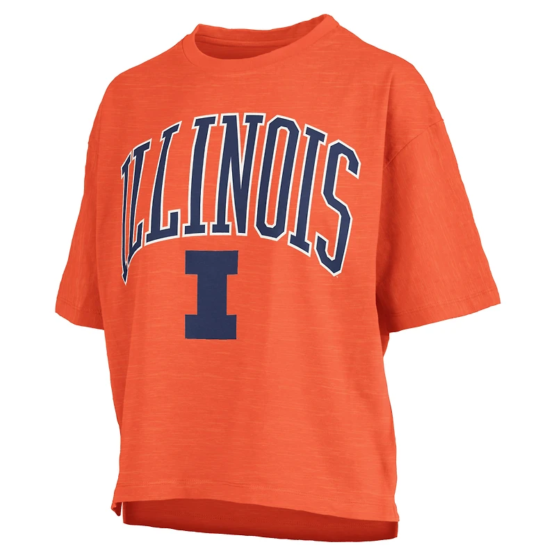 Women's Pressbox Orange Illinois Fighting Illini Nelson Arch Over Logo Waist Length Oversized Slub T-Shirt