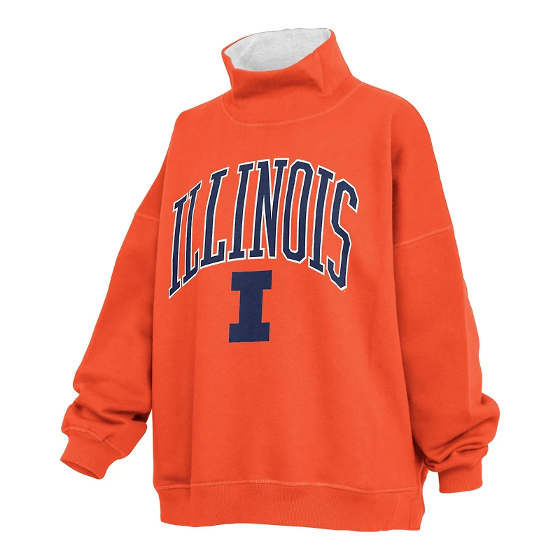Women's Pressbox Orange Illinois Fighting Illini Oversized Mock Neck Sweatshirt