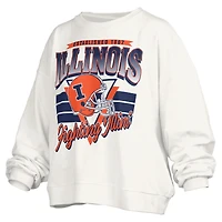 Women's Pressbox White Illinois Fighting Illini Oversized Janice Retro Waist-Length Pullover Sweatshirt