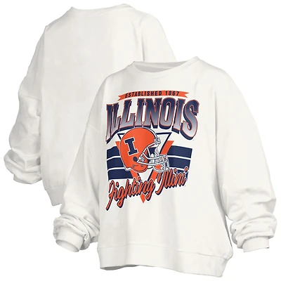 Women's Pressbox White Illinois Fighting Illini Oversized Janice Retro Waist-Length Pullover Sweatshirt