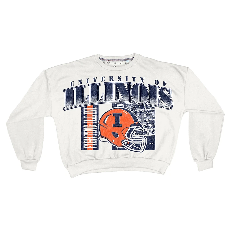 Women's Pressbox White Illinois Fighting Illini Oversized Janice Retro Waist-Length Sweatshirt
