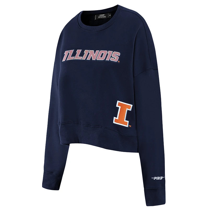 Sweat-shirt court à paillettes bleu marine Pro Standard Illinois Fighting Illini pour femme