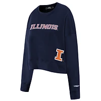 Sweat-shirt court à paillettes bleu marine Pro Standard Illinois Fighting Illini pour femme