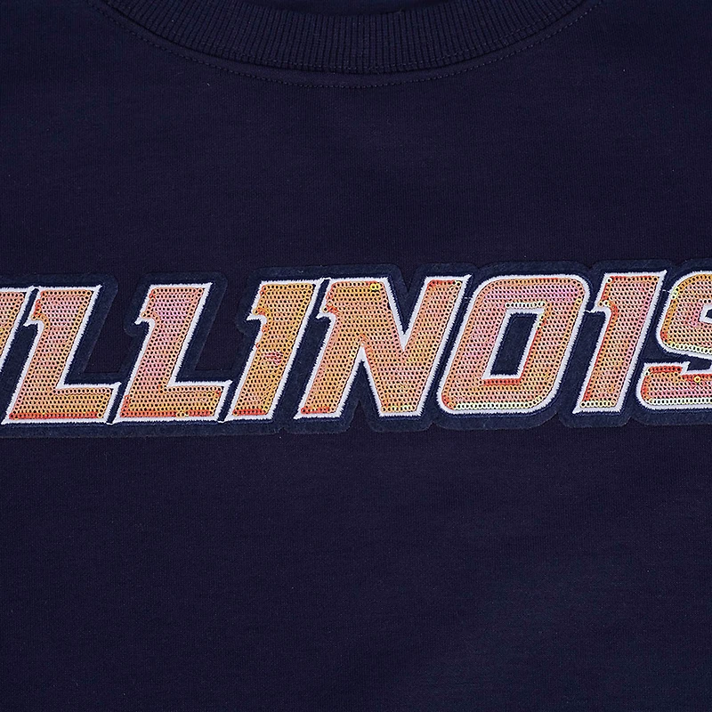 Women's Pro Standard Navy Illinois Fighting Illini Sequin Boxy Cropped Pullover Sweatshirt