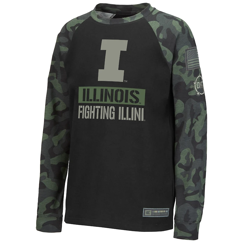 Youth Colosseum Black/Camo Illinois Fighting Illini OHT Military Appreciation Raglan Long Sleeve T-Shirt