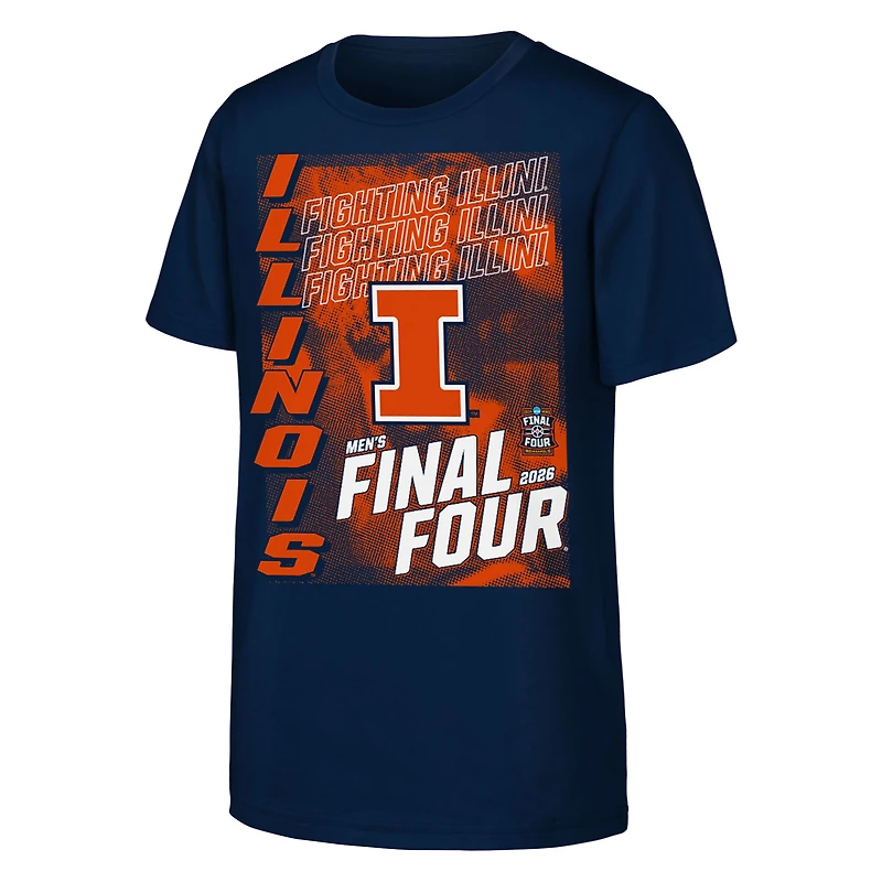 T-shirt Outerstuff bleu marine pour jeunes, Illinois Fighting Illini, tournoi de basketball masculin NCAA 2026, March Madness Final Four