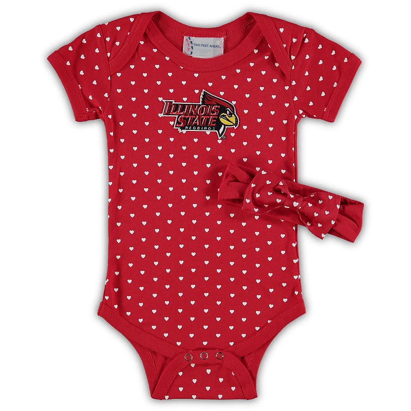 Ensemble body et bandeau rouge Illinois State Redbirds Hearts pour bébé fille