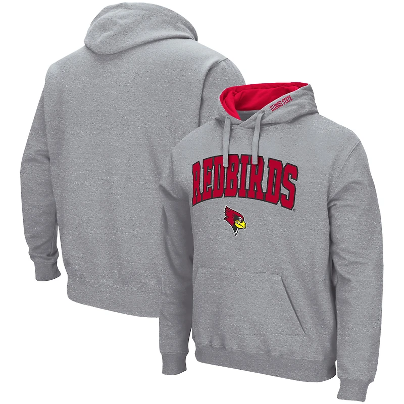 Men's Colosseum Heather Gray Illinois State Redbirds Arch & Logo 3.0 Pullover Hoodie