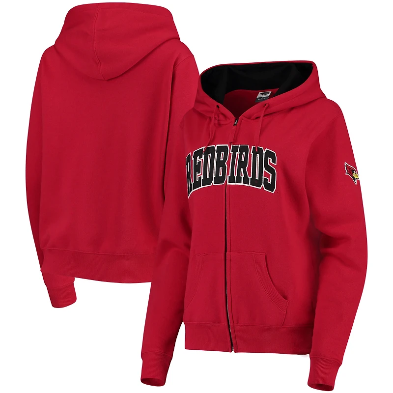 Sweat à capuche zippé avec logo principal et nom en arc de cercle, style athlétique, pour femme, Illinois State Redbirds.