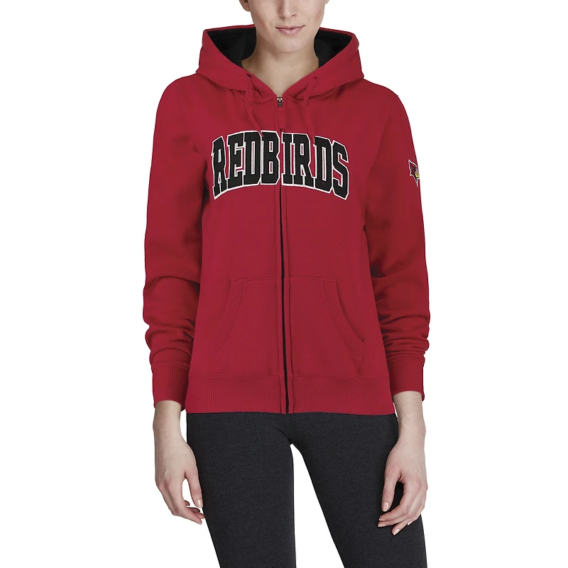 Women's Stadium Athletic Red Illinois State Redbirds Arched Name Full Zip Primary Logo Hoodie