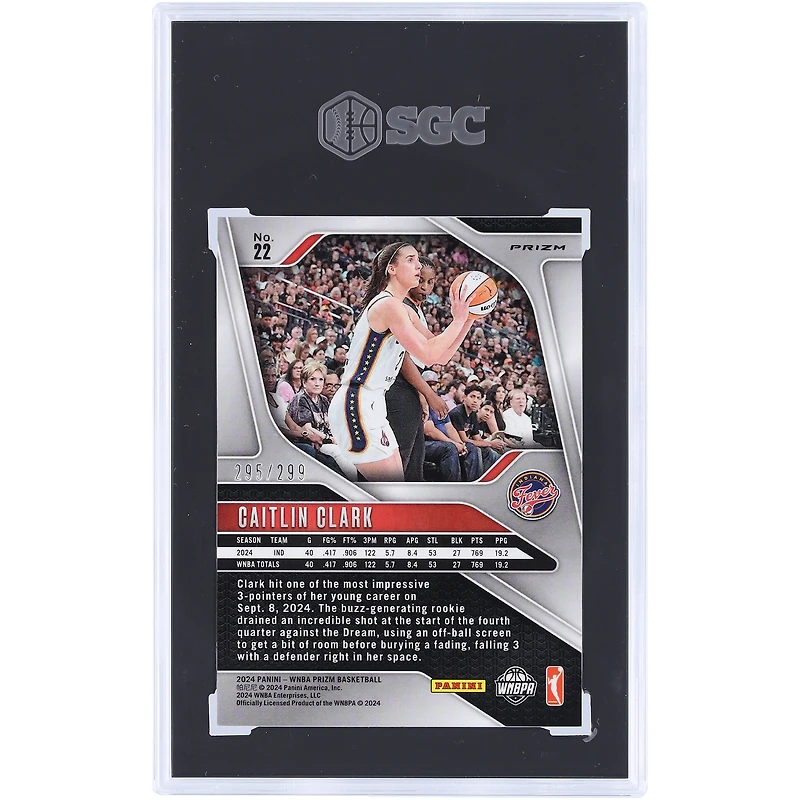 Caitlin Clark Indiana Fever 2024 Panini Prizm WNBA Red Pulsar Prizm #22 #295/299 SGC Authenticated 8.5 Rookie Card