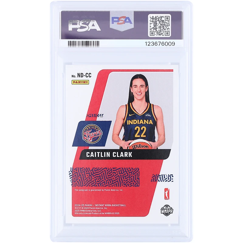 Caitlin Clark Indiana Fever Autographed 2024 Panini Rookie Royalty WNBA Donruss Next Day #ND-CC PSA Authenticated 9 Rookie Card