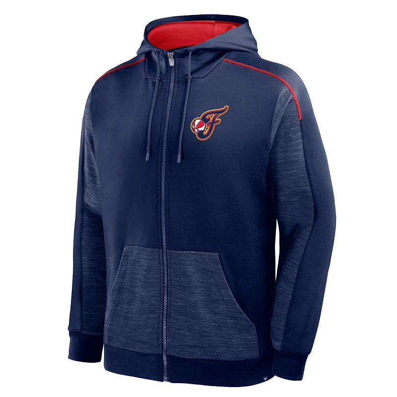 Men's Fanatics Navy Indiana Fever Back Door Cut Play Defender Full-Zip Hoodie