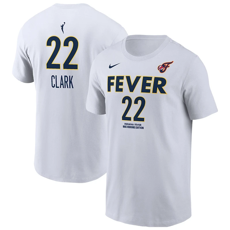 T-shirt Nike Caitlin Clark pour homme, blanc, édition Heroine, avec nom et numéro, Indiana Fever