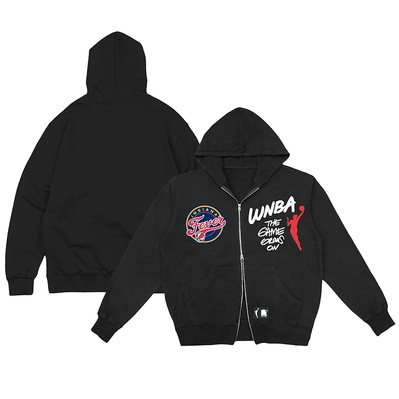 Sweat à capuche unisexe double fermeture éclair Round21 Black Indiana Fever