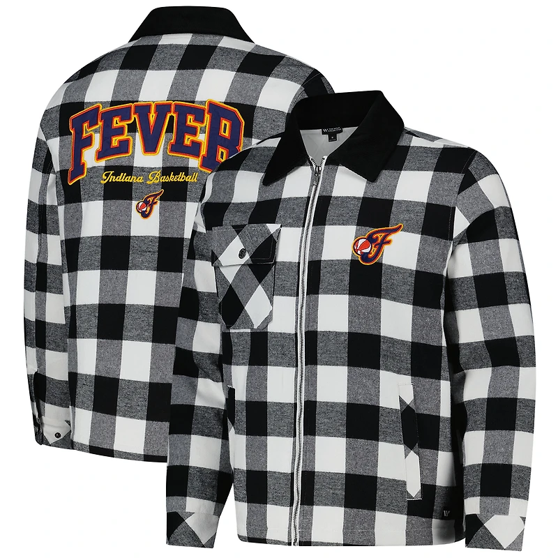 Veste-chemise unisexe en flanelle noire/blanche à fermeture éclair intégrale Indiana Fever de The Wild Collective
