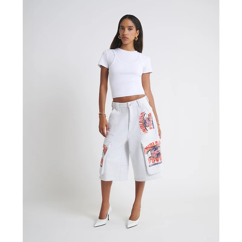 Short cargo en polaire gris chiné Indiana Fever pour femme