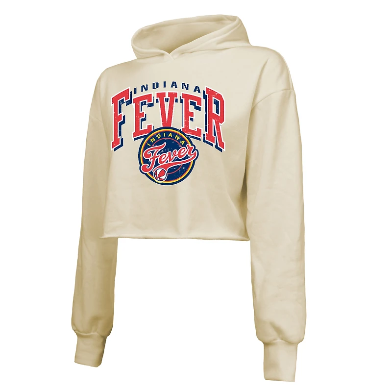 Sweat à capuche court épaules tombantes et trois couches de tissu mélangé crème Majestic Threads pour femme, Indiana Fever Circus Shot