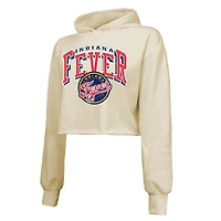 Sweat à capuche court épaules tombantes et trois couches de tissu mélangé crème Majestic Threads pour femme, Indiana Fever Circus Shot