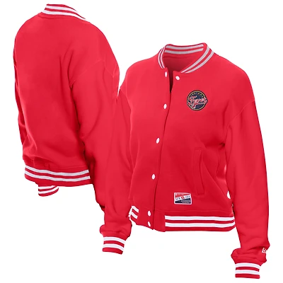 Women's New Era Red Indiana Fever Throwback Varsity Fleece Full-Snap Jacket