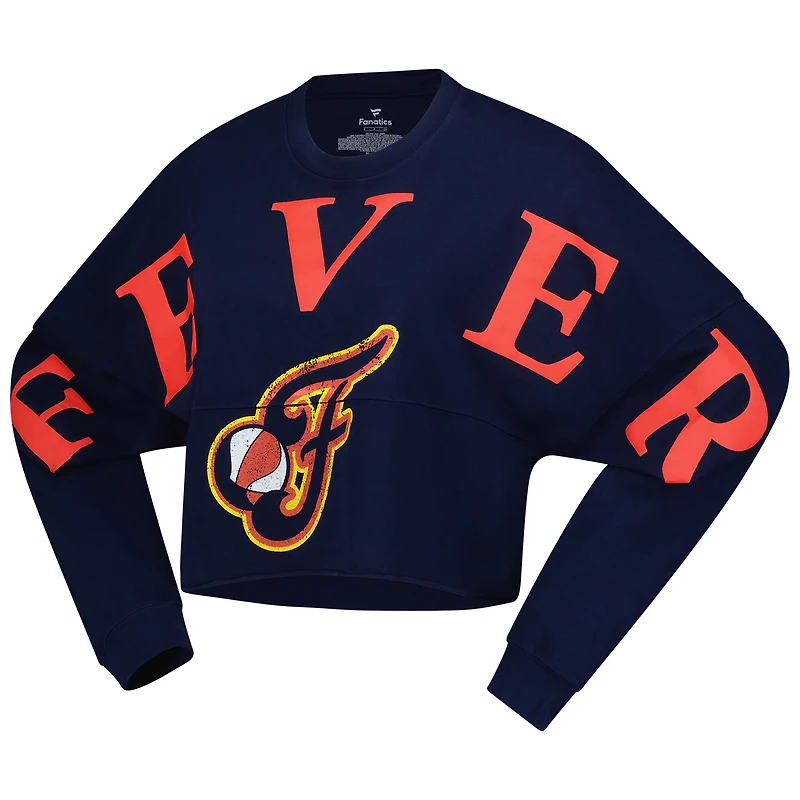 Women's Spirit Jersey Navy Indiana Fever Jumbo Print Oversized Cropped Long-Sleeve T-Shirt