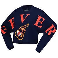 Women's Spirit Jersey Navy Indiana Fever Jumbo Print Oversized Cropped Long-Sleeve T-Shirt