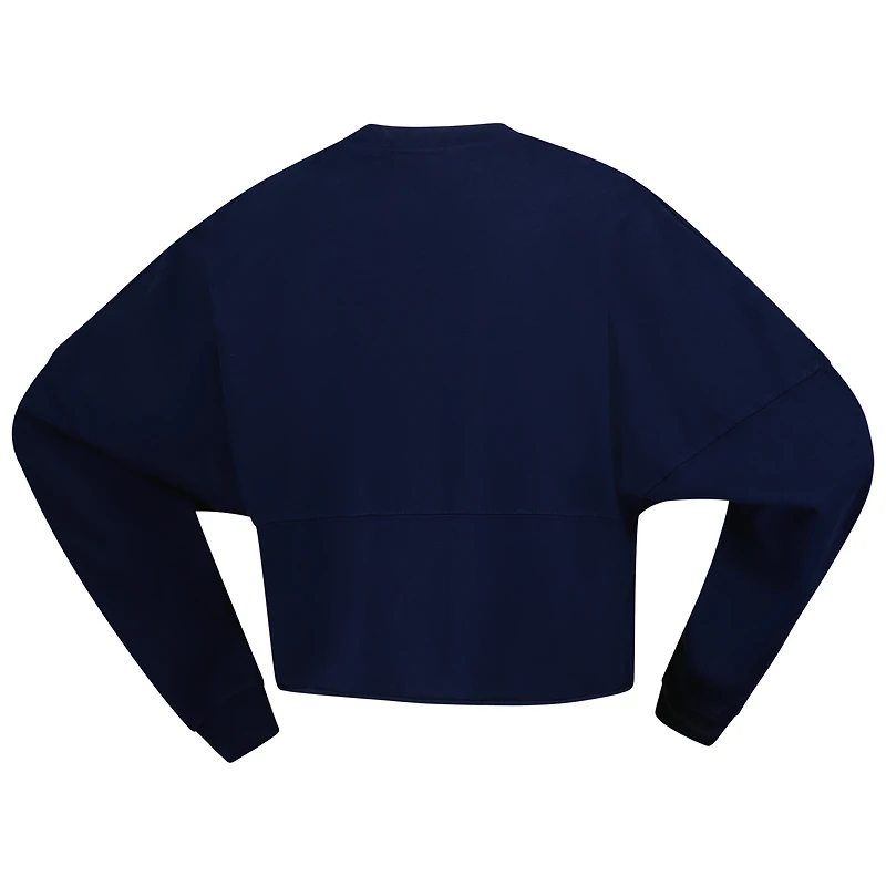 Women's Spirit Jersey Navy Indiana Fever Jumbo Print Oversized Cropped Long-Sleeve T-Shirt