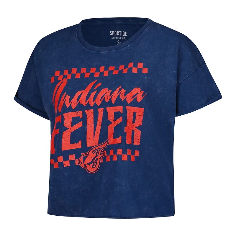 T-shirt court Sportiqe bleu marine pour femme, collection Rock N Roll, délavé minéral Gwen, Indiana Fever