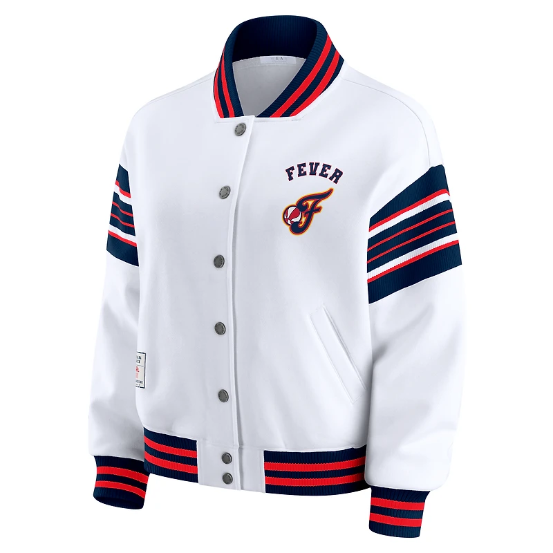 Veste polaire à boutons-pression Indiana Fever blanche/bleu marine pour femme par Erin Andrews