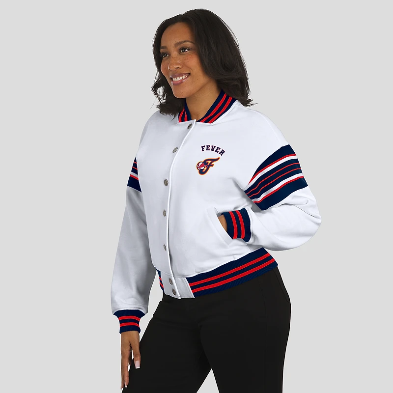 Women's WEAR by Erin Andrews White/Navy Indiana Fever Full-Snap Fleece Sweatshirt Jacket