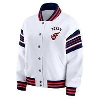 Women's WEAR by Erin Andrews White/Navy WNBA Full-Snap Fleece Sweatshirt Jacket