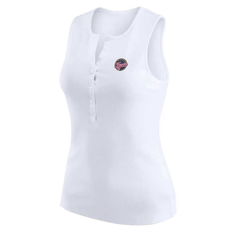 Women's WEAR by Erin Andrews White Indiana Fever Rib-Knit Henley Tank Top