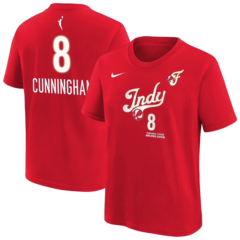 T-shirt Nike pour enfant Sophie Cunningham rouge Indiana Fever Rebel Edition avec nom et numéro