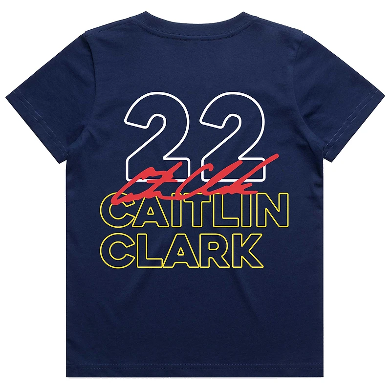 T-shirt signature du joueur Round21 Caitlin Clark bleu marine Indiana Fever pour jeunes