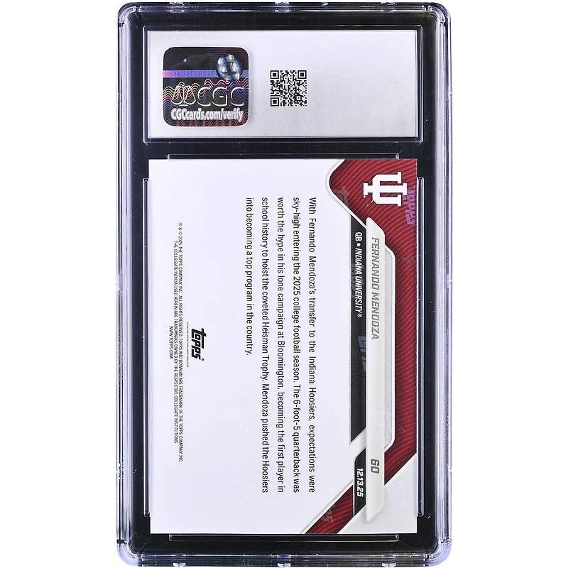 Carte de Fernando Mendoza (Indiana Hoosiers) 2025-26 Bowman U Now, vainqueur du trophée Heisman 2025, n° 60, authentifiée par CGC (10 cartes).