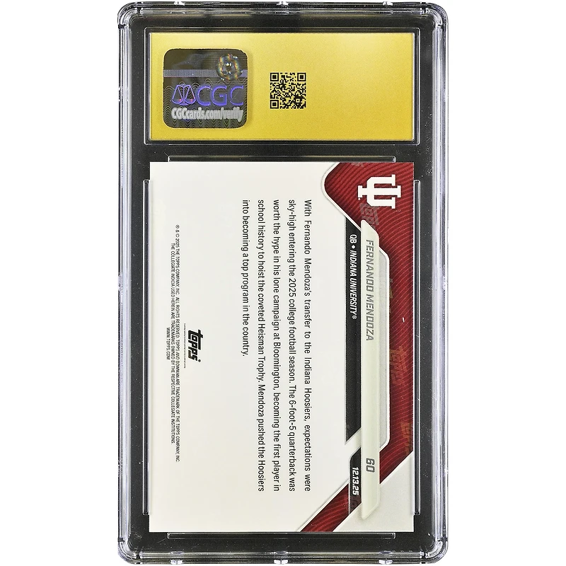 Fernando Mendoza Indiana Hoosiers 2025-26 Bowman U Now '25 Heisman Trophy Winner #60 CGC Authenticated PRISTINE 10 Card