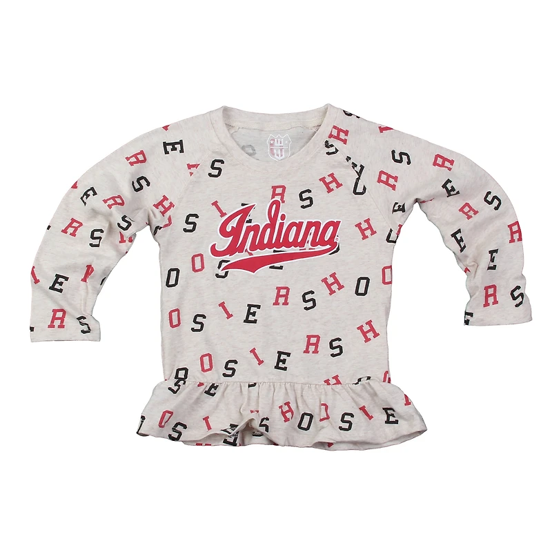 Girls Toddler Wes & Willy Oatmeal Indiana Hoosiers Ruffle Raglan Long Sleeve T-Shirt Leggings Set