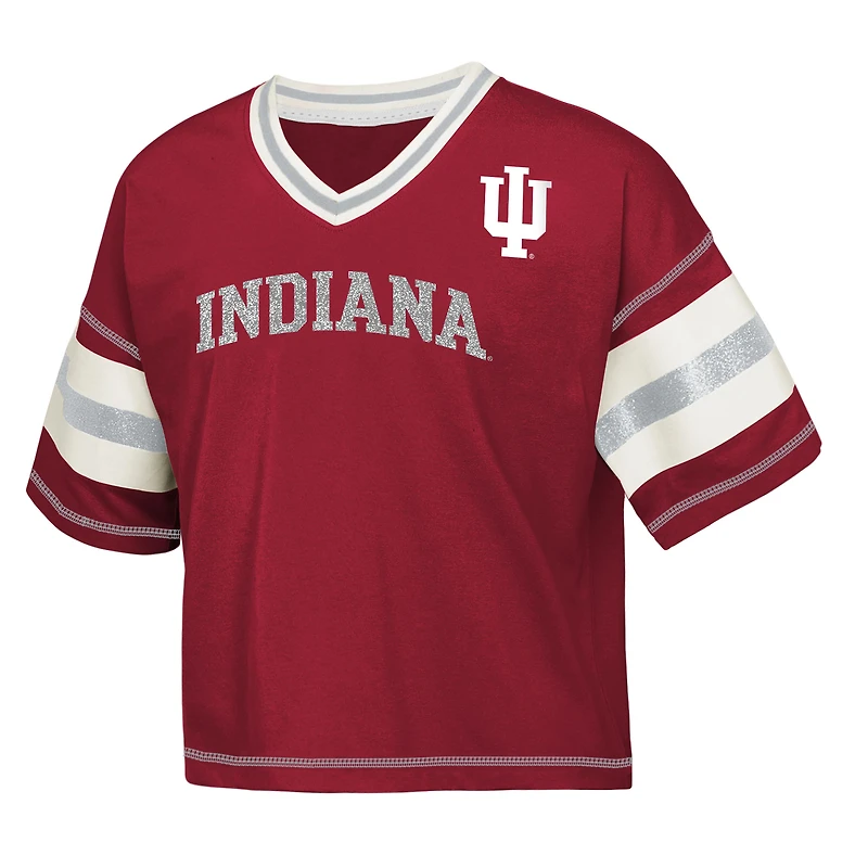 Girls Youth Crimson Indiana Hoosiers Grid Iron V-Neck T-Shirt